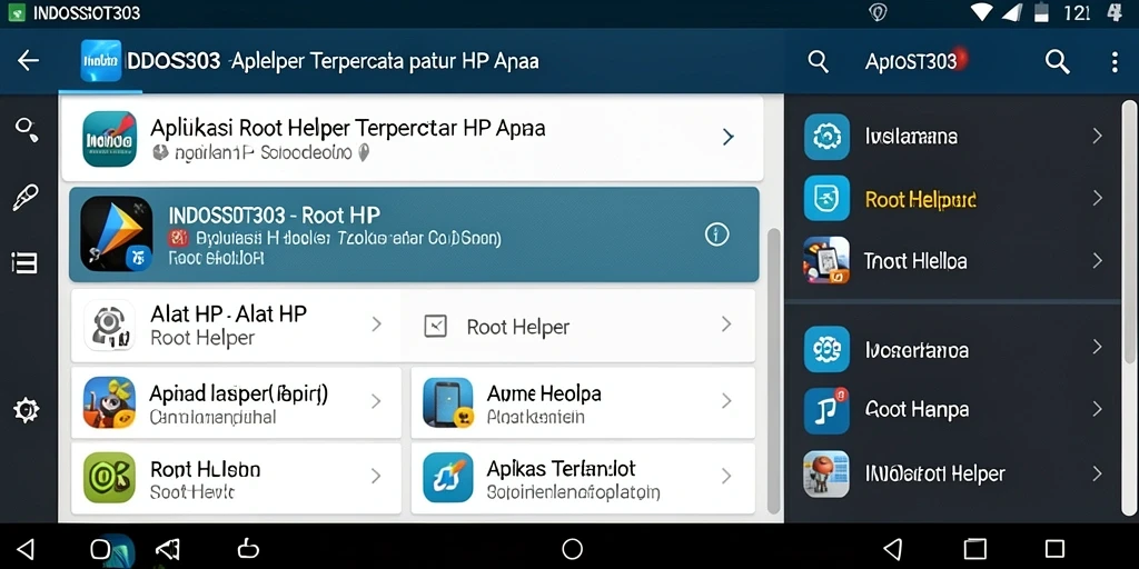 Antarmuka aplikasi INDOSLOT303 menampilkan fitur utama Root Helper dengan jelas.