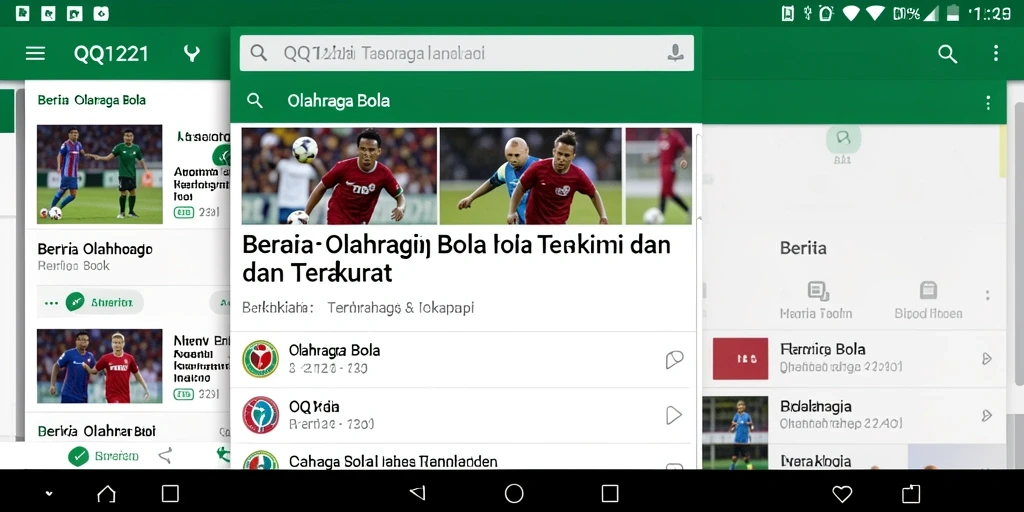 Antarmuka aplikasi QQ1221 yang menarik dan informatif tentang olahraga bola.