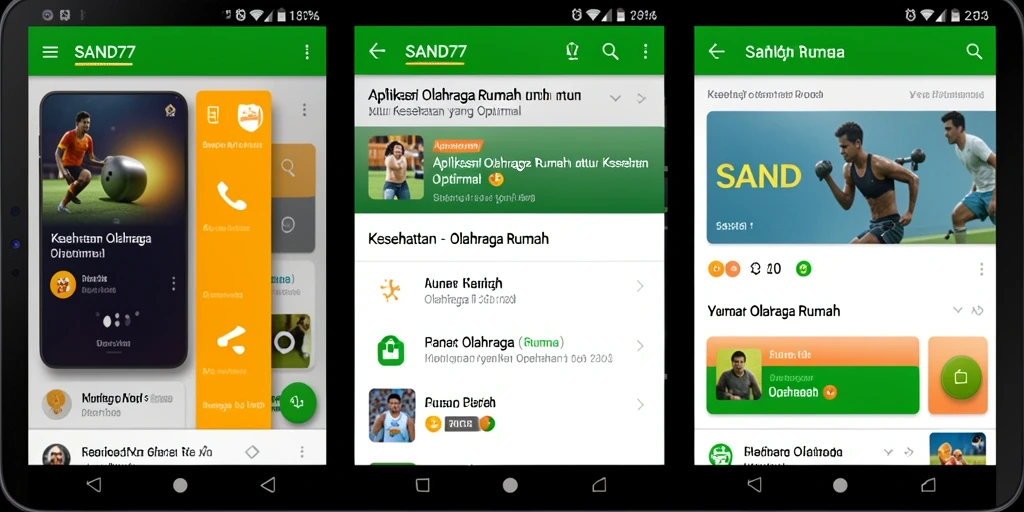 Antarmuka aplikasi SAND77 yang menarik dan fungsional untuk olahraga rumah.