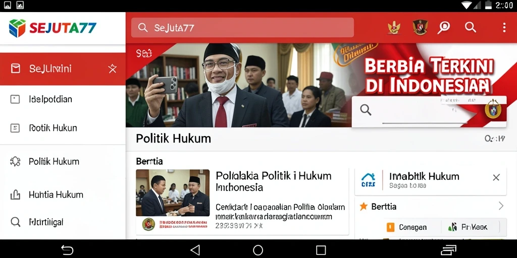 Antarmuka aplikasi SEJUTA77 menampilkan berita politik dan hukum terkini.