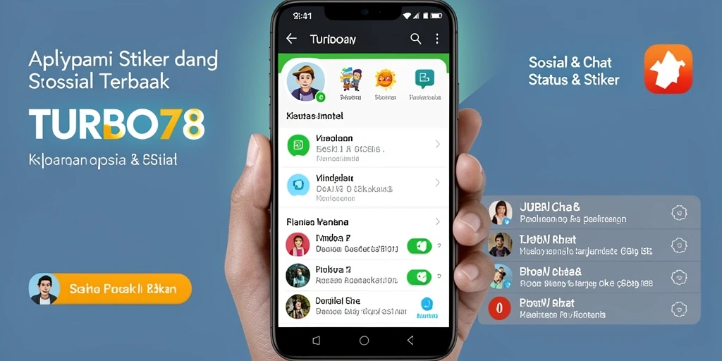 Antarmuka TURBO78 menampilkan berbagai stiker menarik untuk komunikasi.